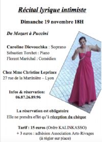 Récital lyrique Entre Mozart & Puccini. Le dimanche 19 novembre 2017 à Lyon. Rhone.  18H00